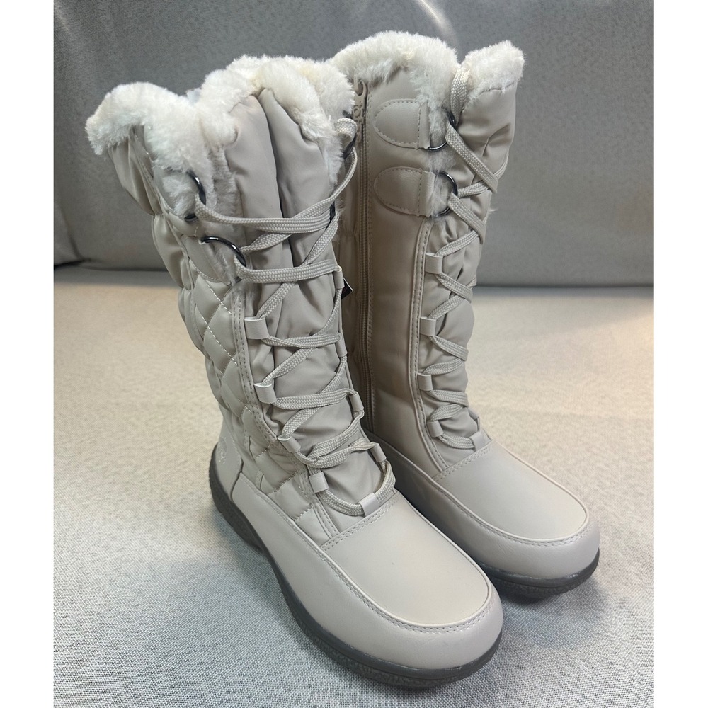 Totes Tracey III Snow Boots Women 9 Cream Faux Fur Quilted Winter Tall Zip Boho